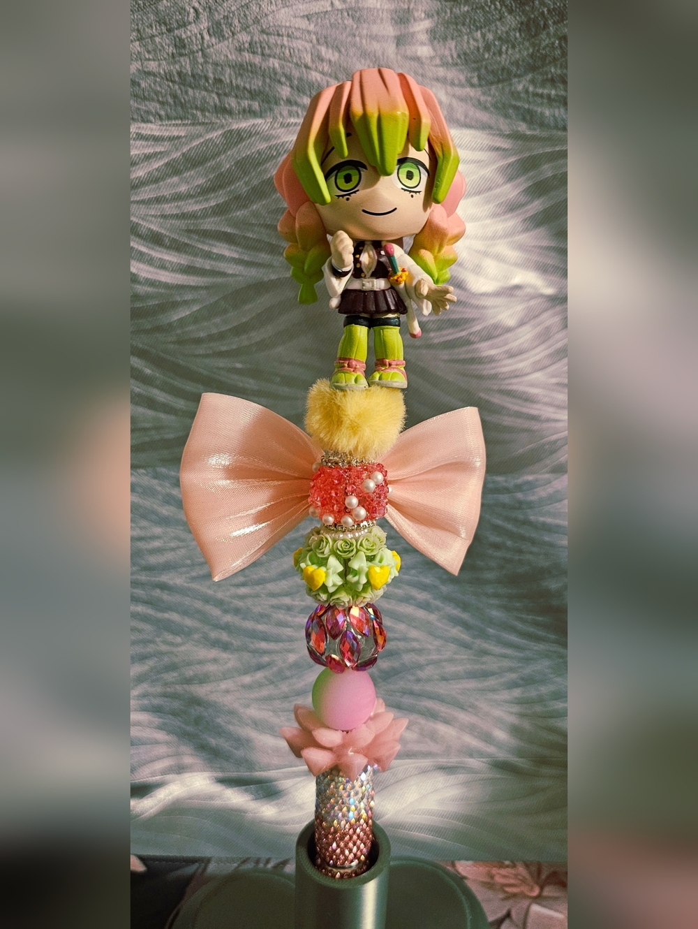 Anime Character Pen with Pink and Green Accents